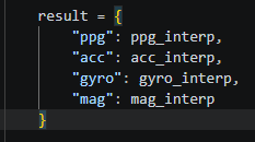 Actual EmoConnect SDK code assembling PPG ACC Gyro and Mag data into the result object
