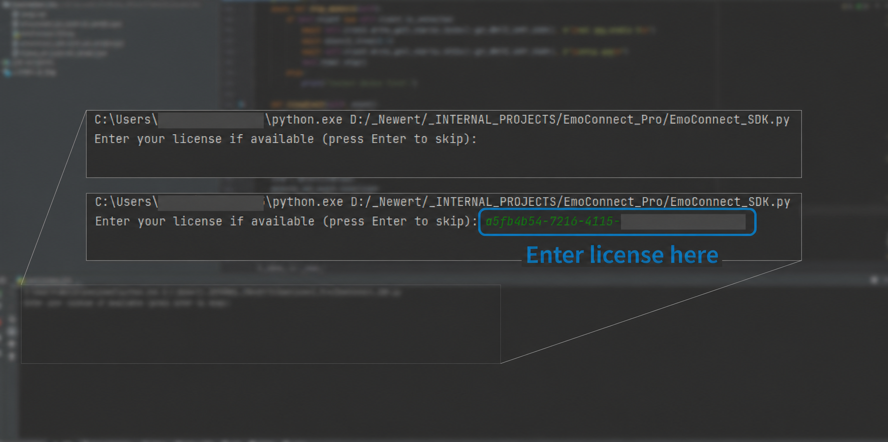 Entering an EmoConnect PRO license in the SDK